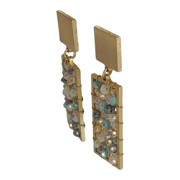 VTG Multicolor Pastel Icy Cluster Rhinestone Dangle Drop Earrings 2" Girlcore - Picture 4 of 8